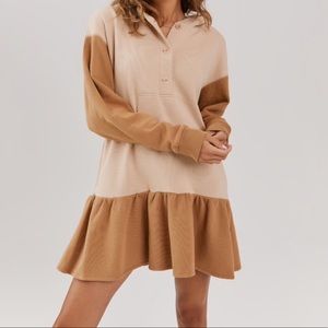 Something Navy Dottie hooded sweatshirt dress